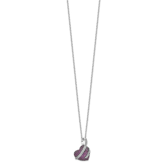 Brilliant Embers Sterling Silver Rhodium-plated 68 Stone 18 inch Micro Pav������ Pink and White CZ Heart Necklace with 2 Inch Extender QMP1114-18