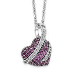 Brilliant Embers Sterling Silver Rhodium-plated 68 Stone 18 inch Micro Pav������ Pink and White CZ Heart Necklace with 2 Inch Extender QMP1114-18
