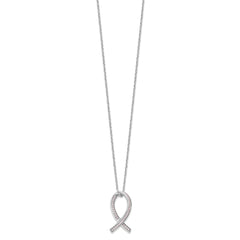 Brilliant Embers Sterling Silver Rhodium-plated 38 Stone 18 inch Micro Pav������ Pink CZ Awareness Ribbon Necklace with 2 Inch Extender QMP1124-18