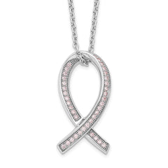 Brilliant Embers Sterling Silver Rhodium-plated 38 Stone 18 inch Micro Pav������ Pink CZ Awareness Ribbon Necklace with 2 Inch Extender QMP1124-18