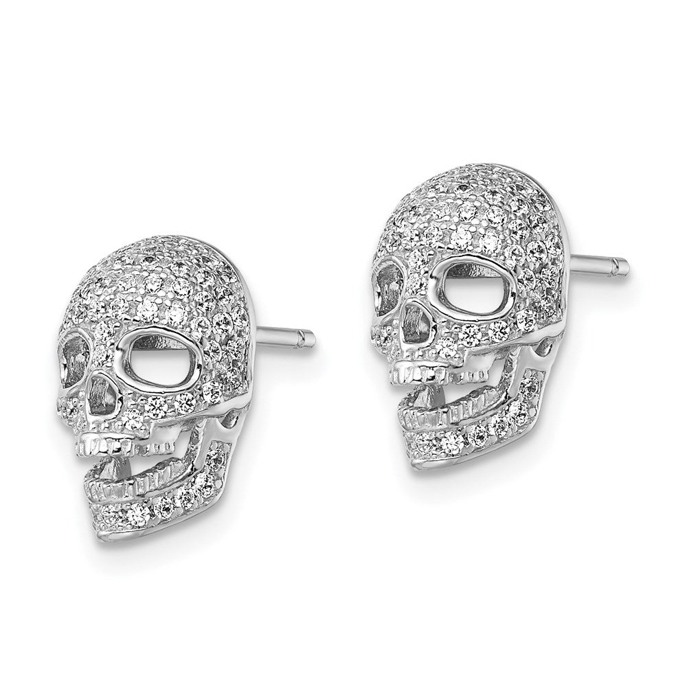 QMP1142 Brilliant Embers Sterling Silver Rhodium-plated 140 Stone Micro Pav������ CZ Polished Skull Post Earrings