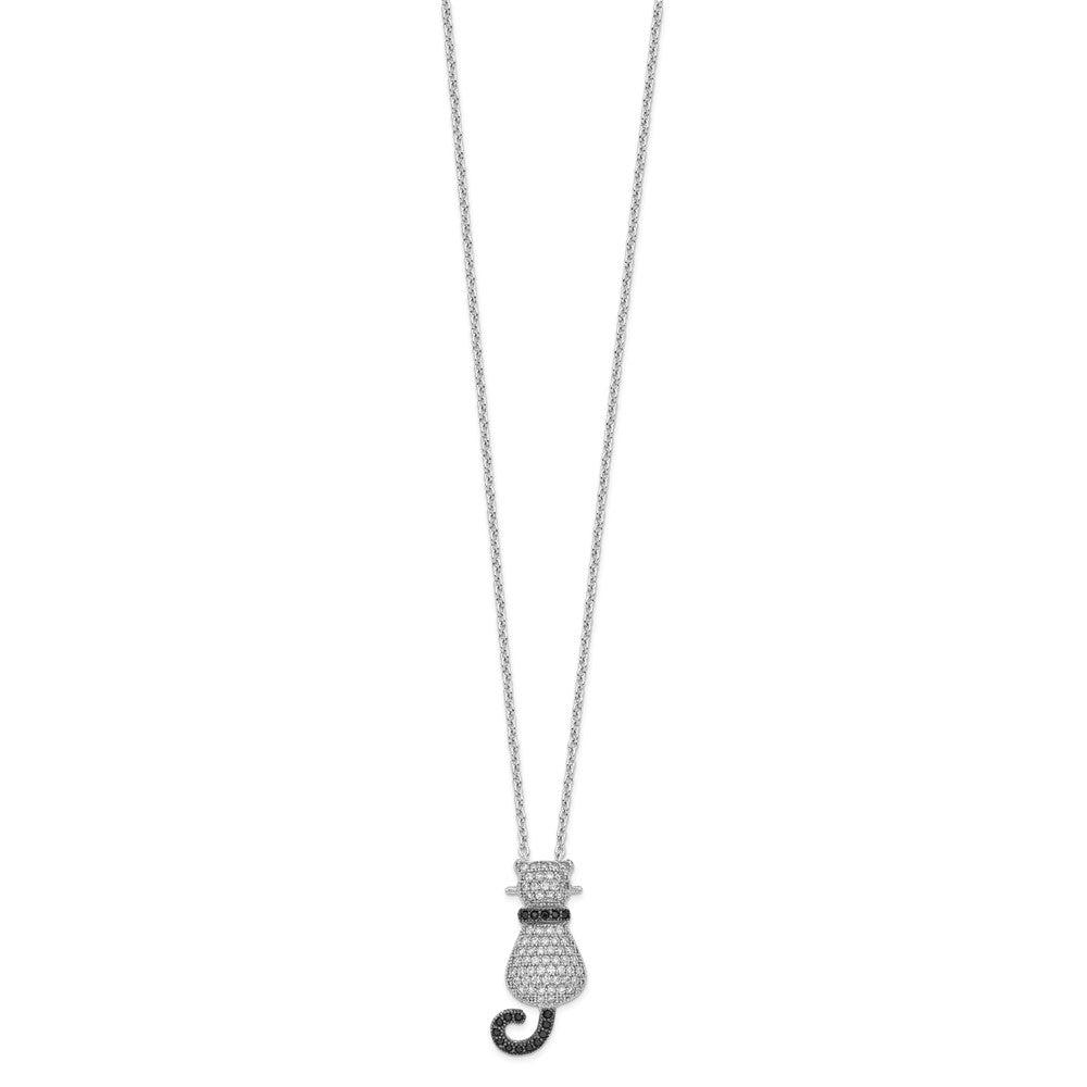 Brilliant Embers Sterling Silver Rhodium-plated 80 Stone 18 inch Micro Pav������ Black and White CZ Polished Cat Necklace with 2 Inch Extender QMP1148-18
