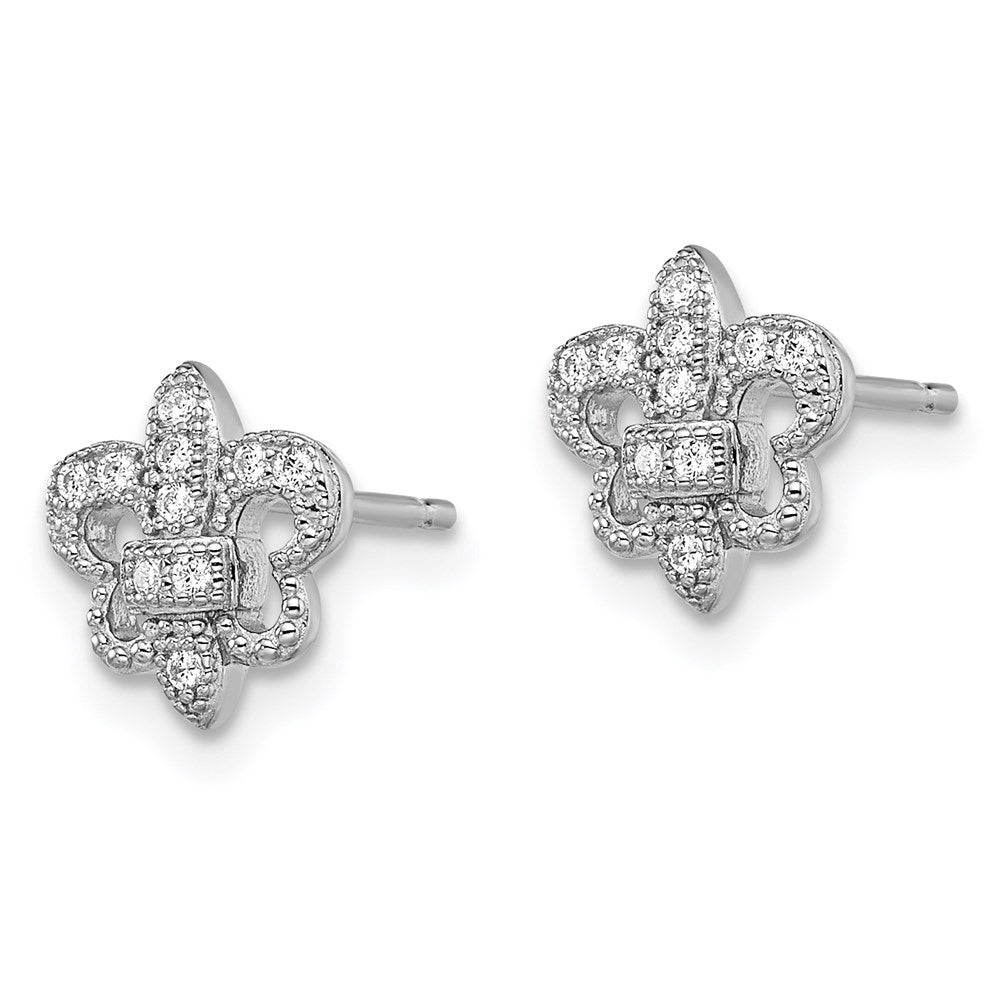 QMP1295 Brilliant Embers Sterling Silver Rhodium-plated 20 Stone Micro Pav������������������������������������������������������ CZ Fleur De Lis Post Earrings