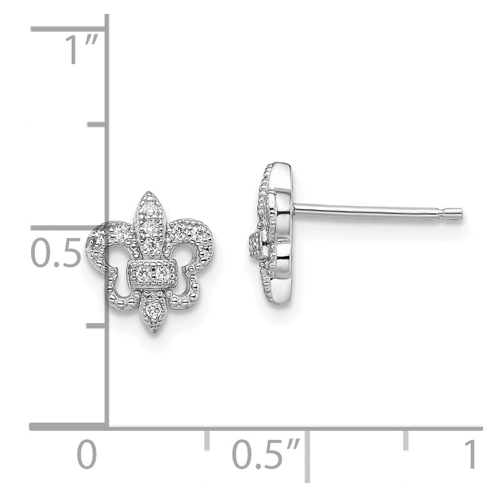 QMP1295 Brilliant Embers Sterling Silver Rhodium-plated 20 Stone Micro Pav������������������������������������������������������ CZ Fleur De Lis Post Earrings
