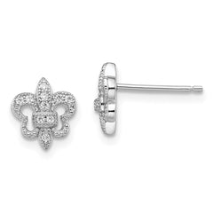 QMP1295 Brilliant Embers Sterling Silver Rhodium-plated 20 Stone Micro Pav������������������������������������������������������ CZ Fleur De Lis Post Earrings
