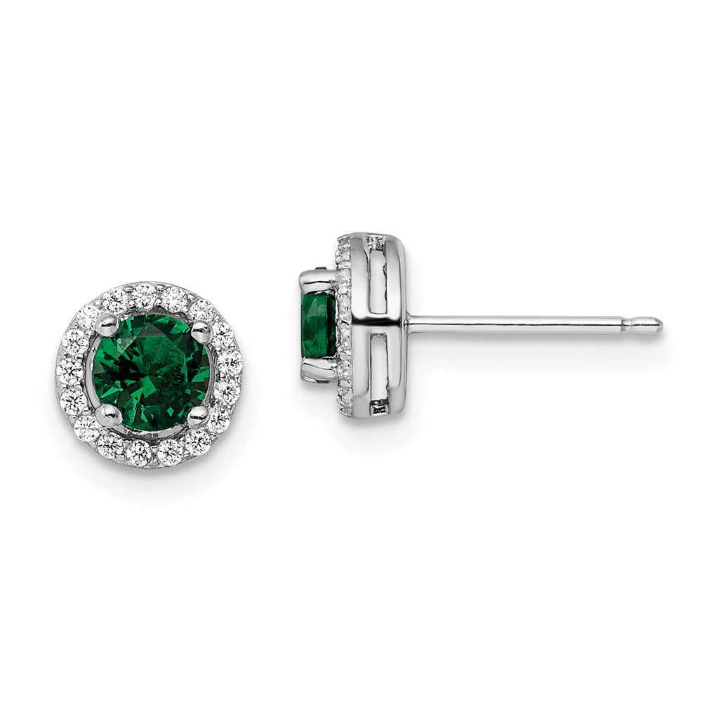 QMP1323 Brilliant Embers Sterling Silver Rhodium-plated 34 Stone White and Green Micro Pav�� Halo CZ Post Earrings