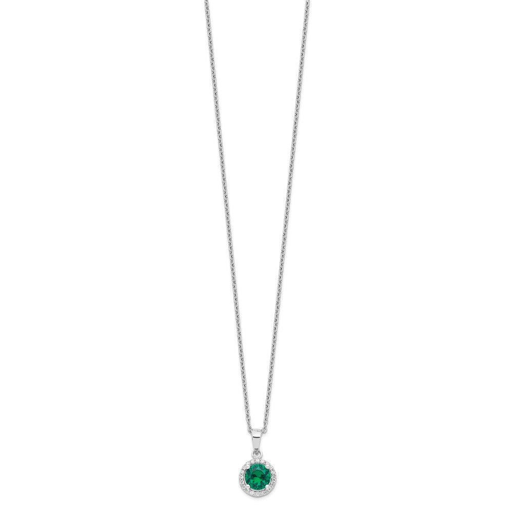 Brilliant Embers Sterling Silver Rhodium-plated 20 Stone 18 inch White and Green Micro Pav������ CZ Necklace with 2 Inch Extender QMP1324-18