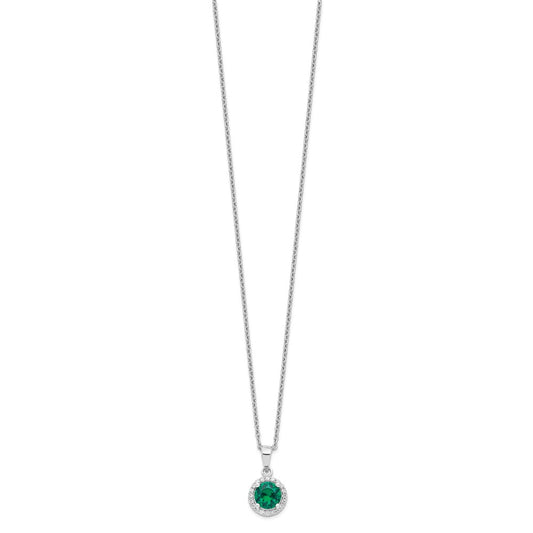Brilliant Embers Sterling Silver Rhodium-plated 20 Stone 18 inch White and Green Micro Pav������ CZ Necklace with 2 Inch Extender QMP1324-18