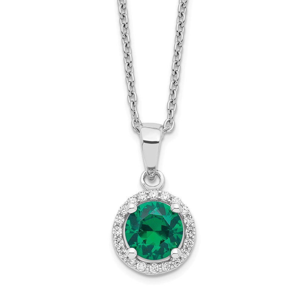 Brilliant Embers Sterling Silver Rhodium-plated 20 Stone 18 inch White and Green Micro Pav������ CZ Necklace with 2 Inch Extender QMP1324-18