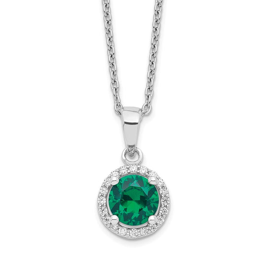 Brilliant Embers Sterling Silver Rhodium-plated 20 Stone 18 inch White and Green Micro Pav������ CZ Necklace with 2 Inch Extender QMP1324-18