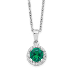 Brilliant Embers Sterling Silver Rhodium-plated 20 Stone 18 inch White and Green Micro Pav������ CZ Necklace with 2 Inch Extender QMP1324-18
