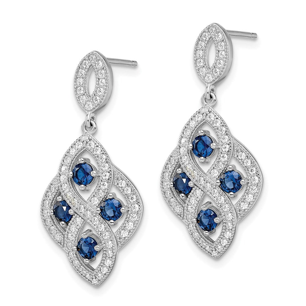 QMP1333 Brilliant Embers Sterling Silver Rhodium-plated 128 Stone Vintage Style Blue and White CZ Dangle Post Earrings