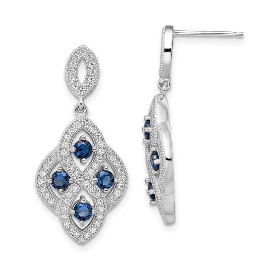 QMP1333 Brilliant Embers Sterling Silver Rhodium-plated 128 Stone Vintage Style Blue and White CZ Dangle Post Earrings