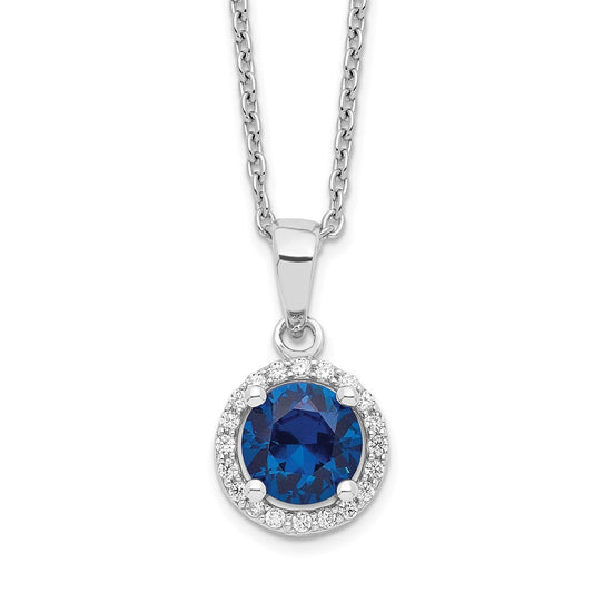 Brilliant Embers Sterling Silver Rhodium-plated 20 Stone 18 inch White and Blue Micro Pav������ CZ Necklace with 2 Inch Extender QMP1334-18