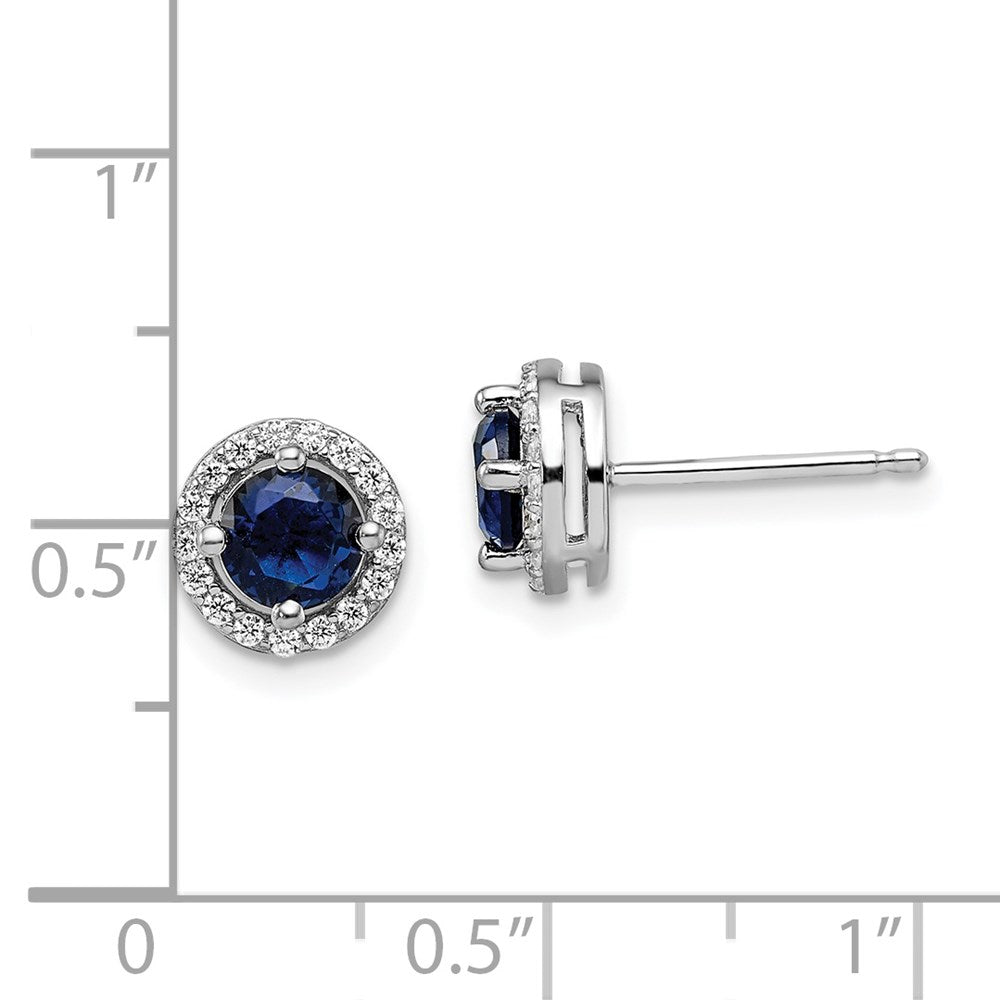 QMP1335 Brilliant Embers Sterling Silver Rhodium-plated 34 Stone White and Blue Micro Pav������������������������������������������������������ Halo CZ Post Earrings