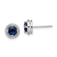 QMP1335 Brilliant Embers Sterling Silver Rhodium-plated 34 Stone White and Blue Micro Pav������������������������������������������������������ Halo CZ Post Earrings