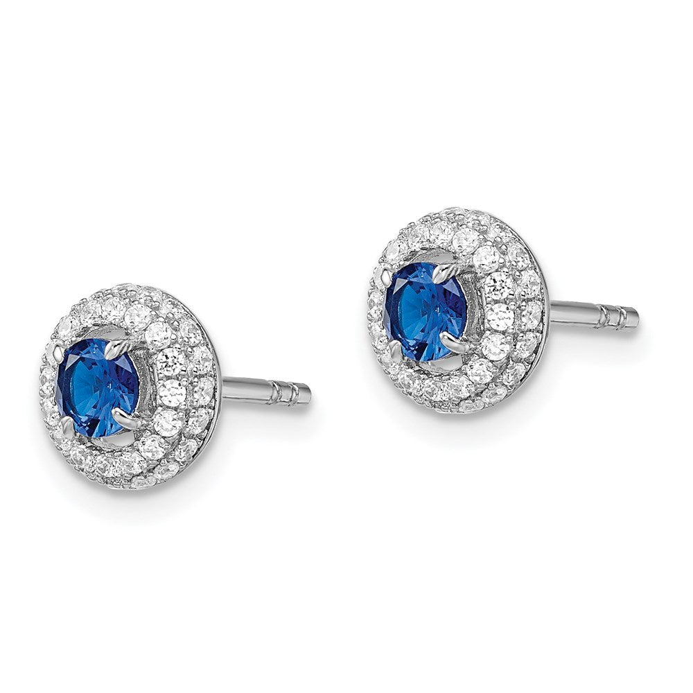 QMP1339 Brilliant Embers Sterling Silver Rhodium-plated 72 Stone Micro Pav������ Blue and White Halo CZ Circle Post Earrings