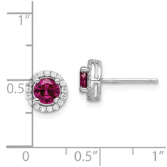 QMP1342 Brilliant Embers Sterling Silver Rhodium-plated 34 Stone CZ and Red Corundum Post Stud Halo Earrings