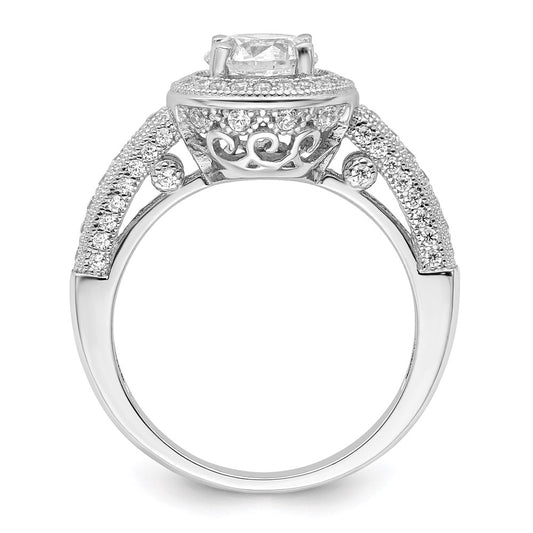 Brilliant Embers Sterling Silver Rhodium-plated 81 Stone Halo Micro Pav������������������ CZ Ring
