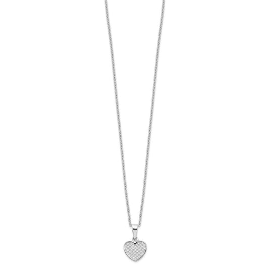 Brilliant Embers Sterling Silver Rhodium-plated 44 Stone 18 inch Micro Pav������ CZ Heart Necklace with 2 Inch Extender QMP136-18