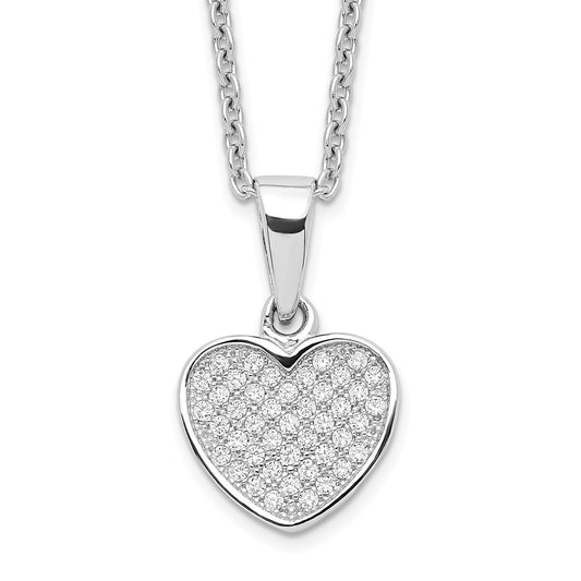 Brilliant Embers Sterling Silver Rhodium-plated 44 Stone 18 inch Micro Pav������ CZ Heart Necklace with 2 Inch Extender QMP136-18