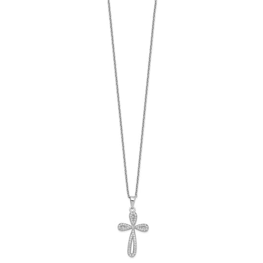 Brilliant Embers Sterling Silver Rhodium-plated 55 Stone 18 inch Micro Pav������ CZ Cross Necklace with 2 Inch Extender QMP1368-18
