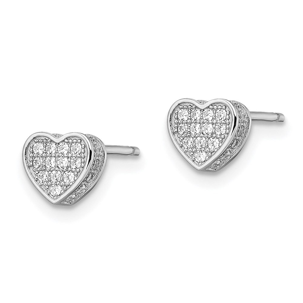 QMP1369 Brilliant Embers Sterling Silver Rhodium-plated 54 Stone Micro Pav������������������������������������������������������ CZ Heart Post Earrings
