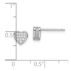 QMP1369 Brilliant Embers Sterling Silver Rhodium-plated 54 Stone Micro Pav������������������������������������������������������ CZ Heart Post Earrings