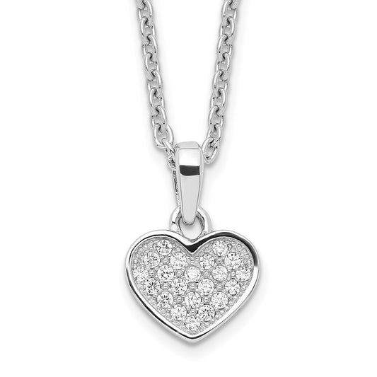 Brilliant Embers Sterling Silver Rhodium-plated 21 Stone 18 inch Micro Pav������ CZ Heart Necklace with 2 Inch Extender QMP137-18
