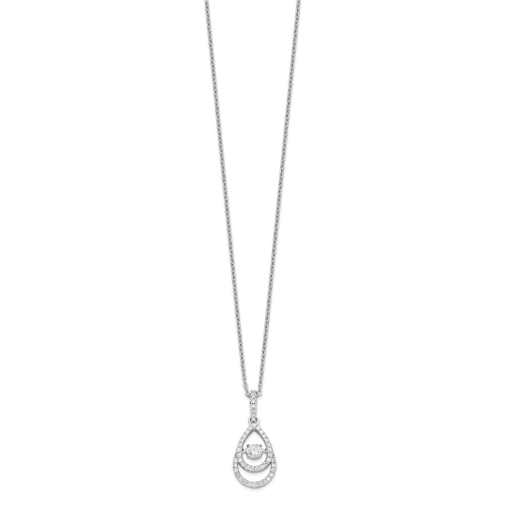 Brilliant Embers Sterling Silver Rhodium-plated 46 Stone 18 inch Moving Center Vibrant CZ with Micro Pav������ CZ Necklace with 2 Inch Extender QMP1397-18