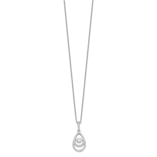 Brilliant Embers Sterling Silver Rhodium-plated 46 Stone 18 inch Moving Center Vibrant CZ with Micro Pav������ CZ Necklace with 2 Inch Extender QMP1397-18