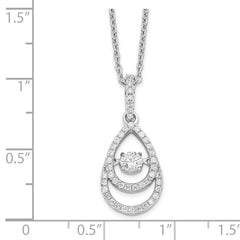 Brilliant Embers Sterling Silver Rhodium-plated 46 Stone 18 inch Moving Center Vibrant CZ with Micro Pav������ CZ Necklace with 2 Inch Extender QMP1397-18