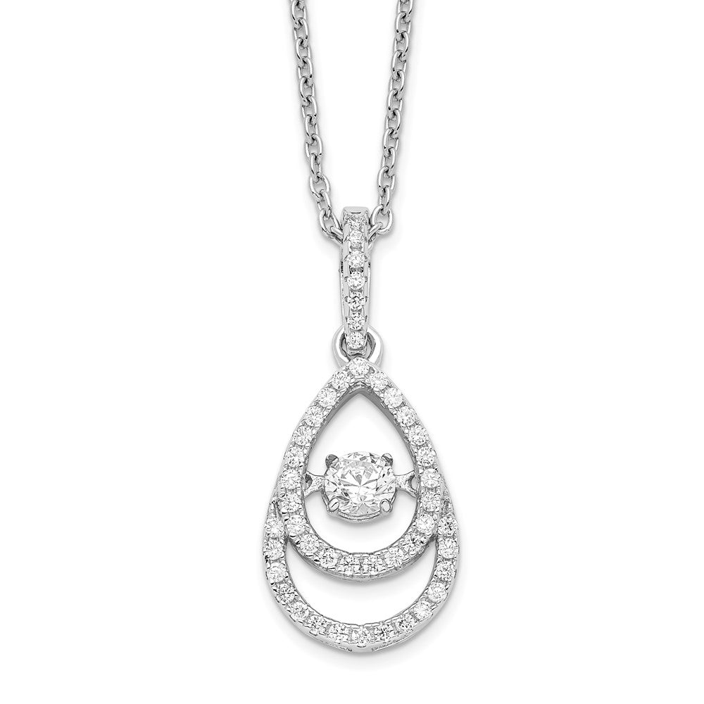 Brilliant Embers Sterling Silver Rhodium-plated 46 Stone 18 inch Moving Center Vibrant CZ with Micro Pav������ CZ Necklace with 2 Inch Extender QMP1397-18