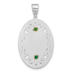Sterling Silver Rhodium-plated/14k Bezel Crystal Family Pendant QMP13_2G
