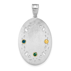 Sterling Silver Rhodium-plated/14k Bezel Crystal Family Pendant QMP13_3G