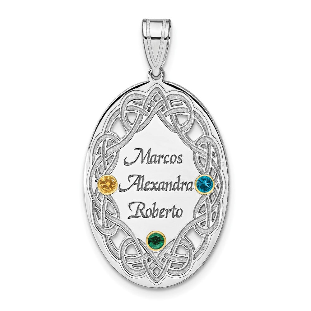 Sterling Silver Rhodium-plated/14k Bezel Crystal Family Pendant QMP13_3G