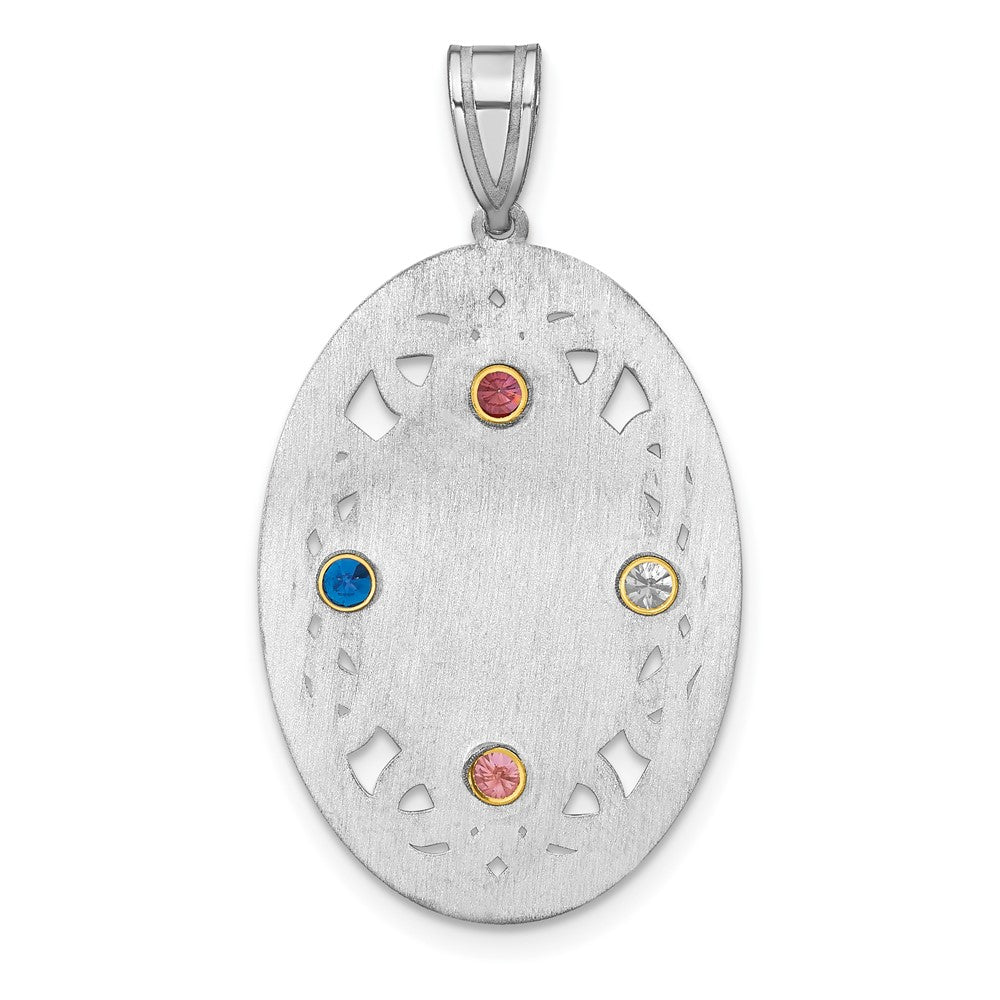 Sterling Silver Rhodium-plated/14k Bezel Crystal Family Pendant QMP13_4G