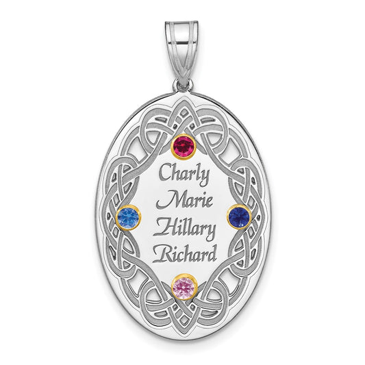 Sterling Silver Rhodium-plated/14k Bezel Crystal Family Pendant QMP13_4G