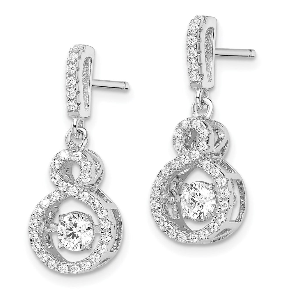 QMP1401 Brilliant Embers Sterling Silver Rhodium-plated 66 Stone CZ Moving Center Vibrant CZ with Micro Pav�� CZ Infinity Dangle Post Earrings