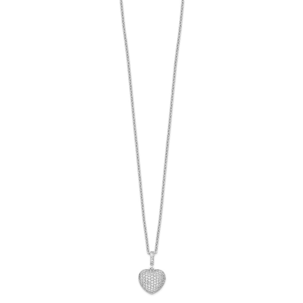 Brilliant Embers Sterling Silver Rhodium-plated 74 Stone 18 inch Micro Pav������ CZ Heart Necklace with 2 Inch Extender QMP142-18