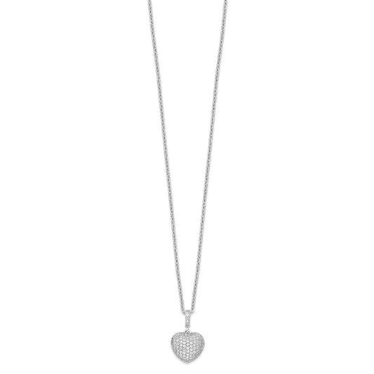 Brilliant Embers Sterling Silver Rhodium-plated 74 Stone 18 inch Micro Pav������ CZ Heart Necklace with 2 Inch Extender QMP142-18
