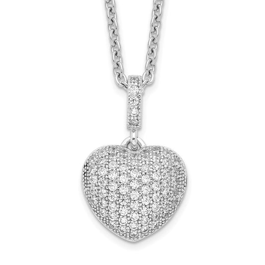 Brilliant Embers Sterling Silver Rhodium-plated 74 Stone 18 inch Micro Pav������ CZ Heart Necklace with 2 Inch Extender QMP142-18