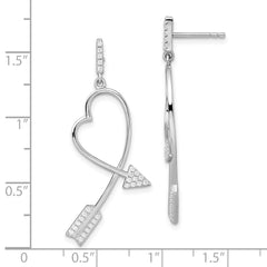 QMP1454 Brilliant Embers Sterling Silver Rhodium-plated 54 Stone Micro Pav�� CZ Arrow Heart Dangle Post Earrings