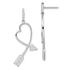 QMP1454 Brilliant Embers Sterling Silver Rhodium-plated 54 Stone Micro Pav�� CZ Arrow Heart Dangle Post Earrings