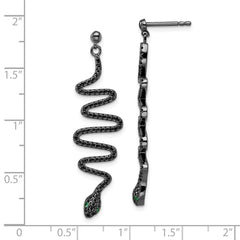 QMP1459 Brilliant Embers Sterling Silver Rhodium-plated 170 Stone Green and Black Spinel Snake Post Dangle Earrings