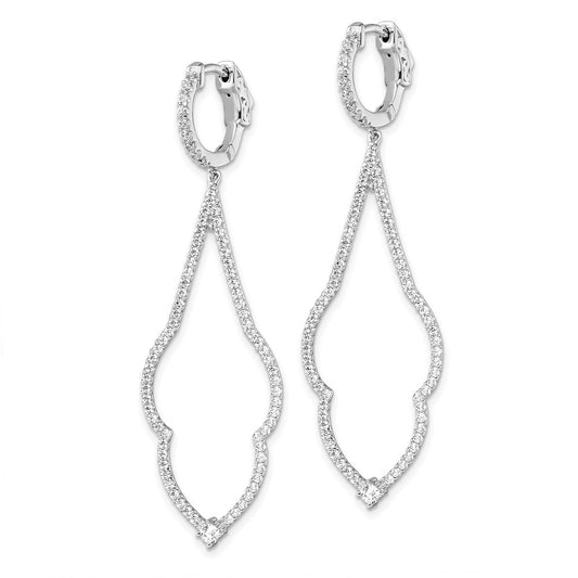 QMP1471 Brilliant Embers Sterling Silver Rhodium-plated 156 Stone Micro Pav������ CZ Hinged Hoop Dangle Earrings