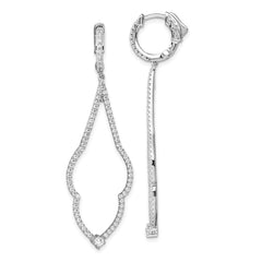 QMP1471 Brilliant Embers Sterling Silver Rhodium-plated 156 Stone Micro Pav������ CZ Hinged Hoop Dangle Earrings