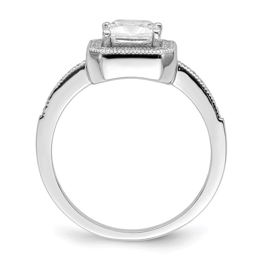 Brilliant Embers Sterling Silver Rhodium-plated 37 Stone Halo Micro Pav������������������ CZ Ring
