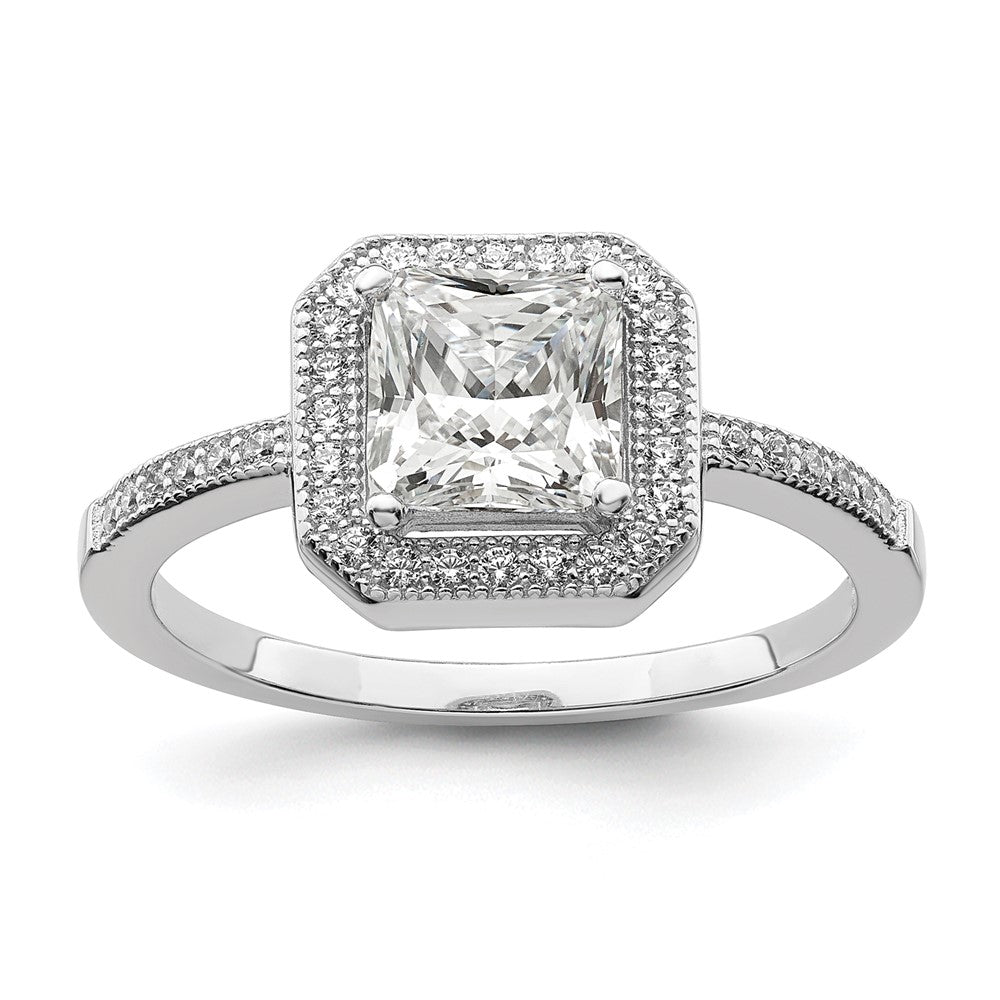 Brilliant Embers Sterling Silver Rhodium-plated 37 Stone Halo Micro Pav������������������ CZ Ring