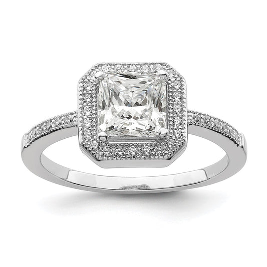 Brilliant Embers Sterling Silver Rhodium-plated 37 Stone Halo Micro Pav������������������ CZ Ring